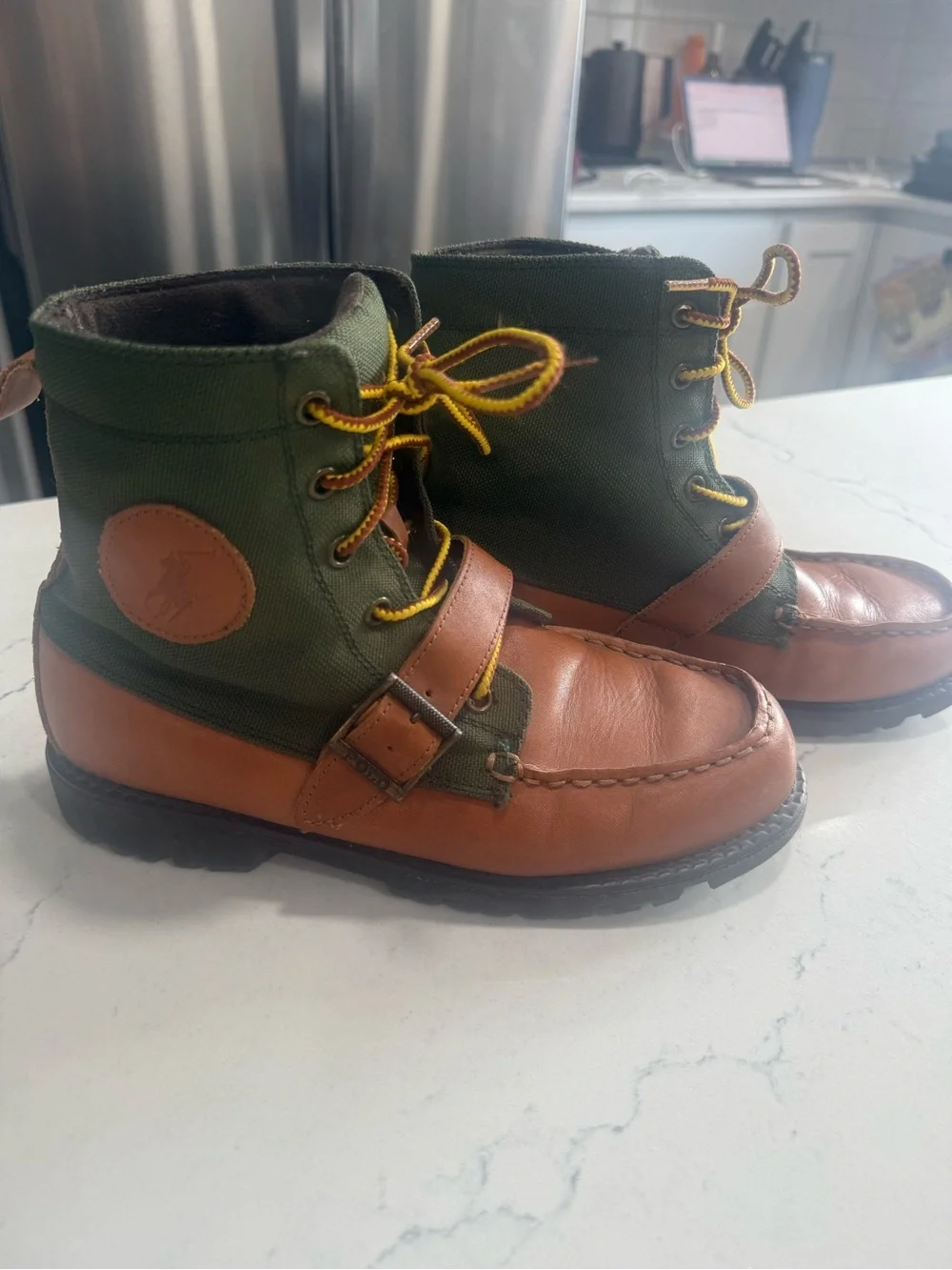 Polo Ralph Lauren Ranger Hi II Leather & Textile Lace-Up Boots Boys Size 5